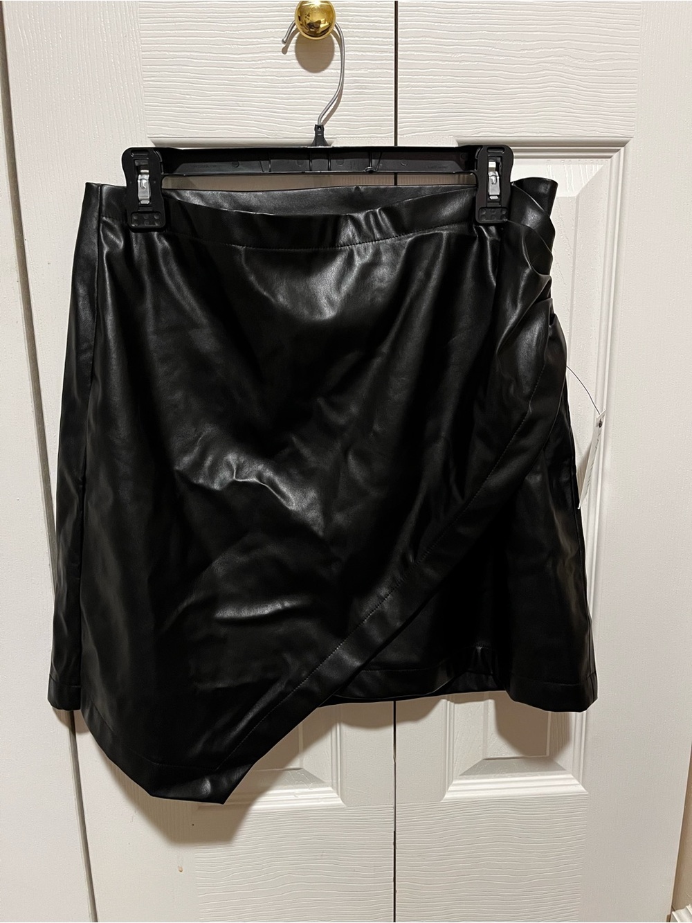 Nine West Black Faux Leather Mini Skirt with Wrap Detail